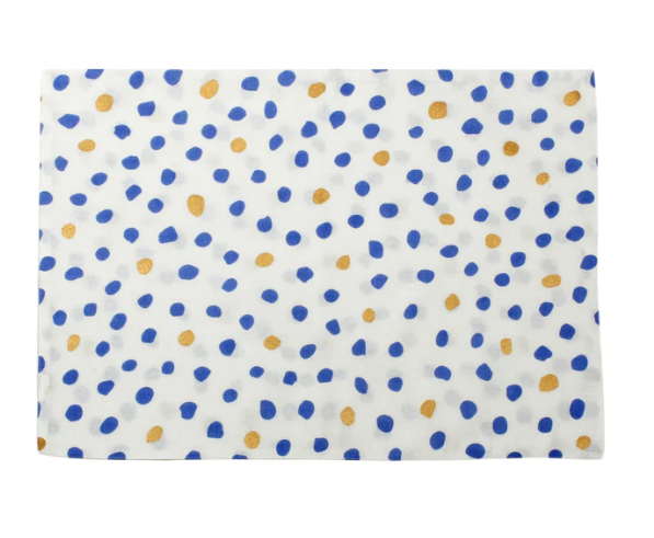 Vietri Bohemian Linens Dot Blue/Gold Reversible Placemats - Set of 4 - FINAL SALE