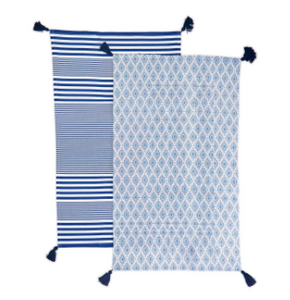 Blue Print Dish Towels w/ Tassels - S/2