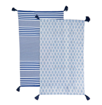 Blue Print Dish Towels w/ Tassels - S/2