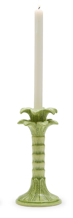 Green Palm Leaf Taper Candlestick Candleholder - Single