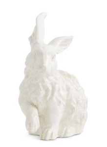 White Glazed Terracotta Bunny - Paw Up - 13”