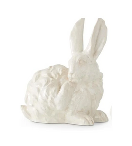 White Glazed Terracotta Bunny - Scratching - 12”