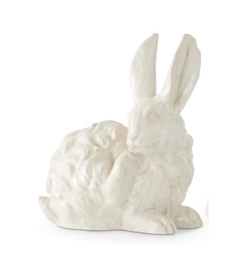 White Glazed Terracotta Bunny - Scratching - 12”