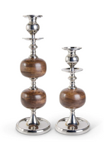 Load image into Gallery viewer, Wood and Polished Silver Candleholder
