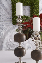 Load image into Gallery viewer, Wood and Polished Silver Candleholder
