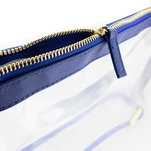 Load image into Gallery viewer, Small Crossbody - Clear PVC with Royal Blue and Gold Accents
