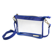 Load image into Gallery viewer, Small Crossbody - Clear PVC with Royal Blue and Gold Accents
