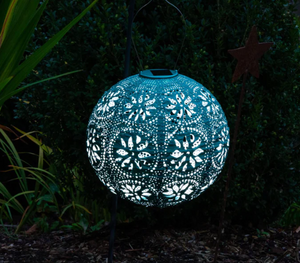 Soji Stella - Boho Globe - 12" Solar Lantern - Mineral Green / Metallic Emerald