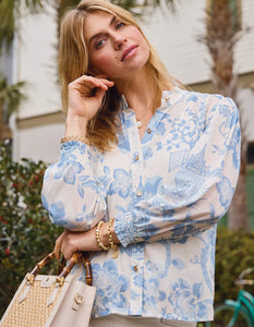 Spartina 449 Lindita Blouse Enclave Toile Blue