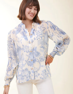 Spartina 449 Lindita Blouse Enclave Toile Blue