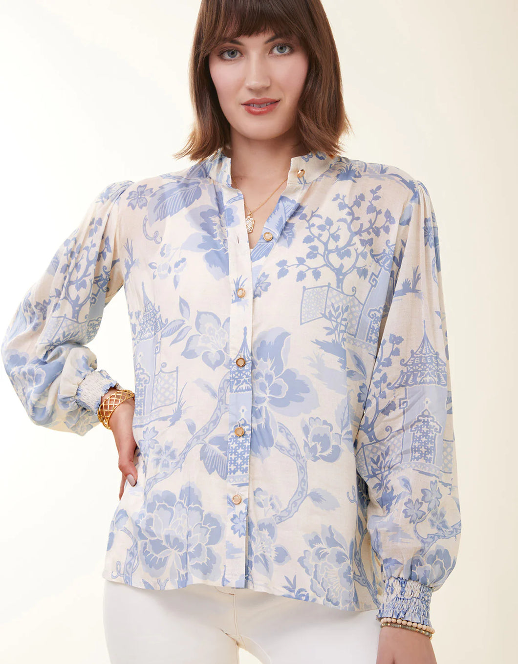 Spartina 449 Lindita Blouse Enclave Toile Blue