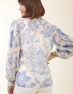 Spartina 449 Lindita Blouse Enclave Toile Blue