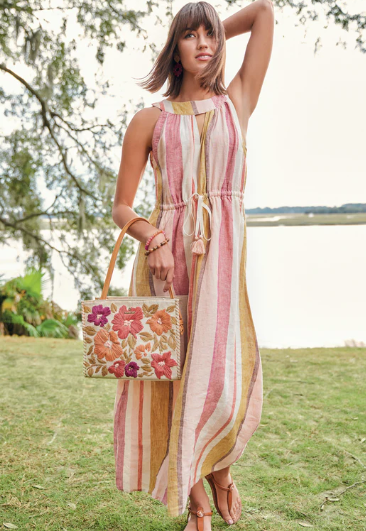 Spartina 449 Loretta Linen Midi Dress Callawassie Cabana Stripe - FINA AGAPANTHUS Spartina 449 Loretta Linen Midi Dress Callawassie Cabana Stripe - FINA AGAPANTHUS