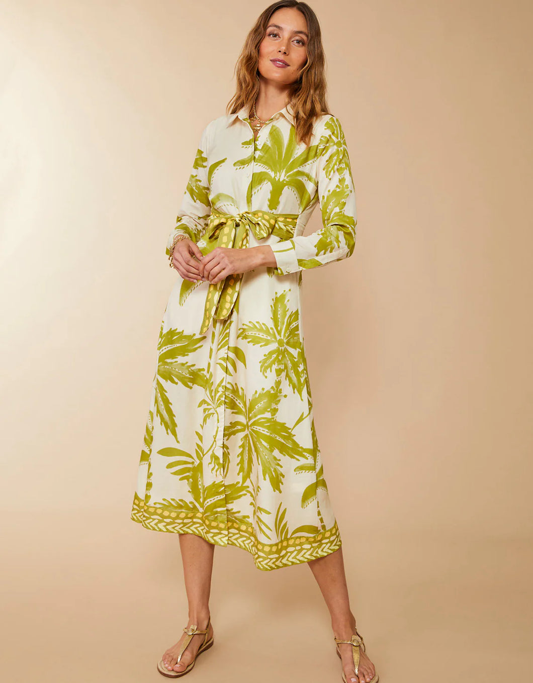 Spartina 449 Marianne Shirt Dress Southern Resort Palms Green