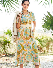 Load image into Gallery viewer, Spartina 449 Maryam Linen Midi Dress Sugar Mill Damask Flax
