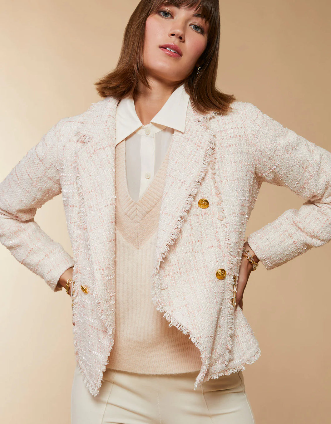 Spartina 449 Nathalie Tweed Blazer Pearl Blush