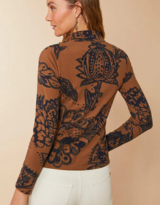 Spartina 449 Nora Half-Zip Top Botanic Garden Brown Woodblock Jacobean