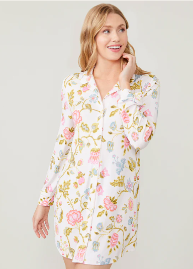 Spartina 449 Pajama Shirt Jane Jacobean Cream