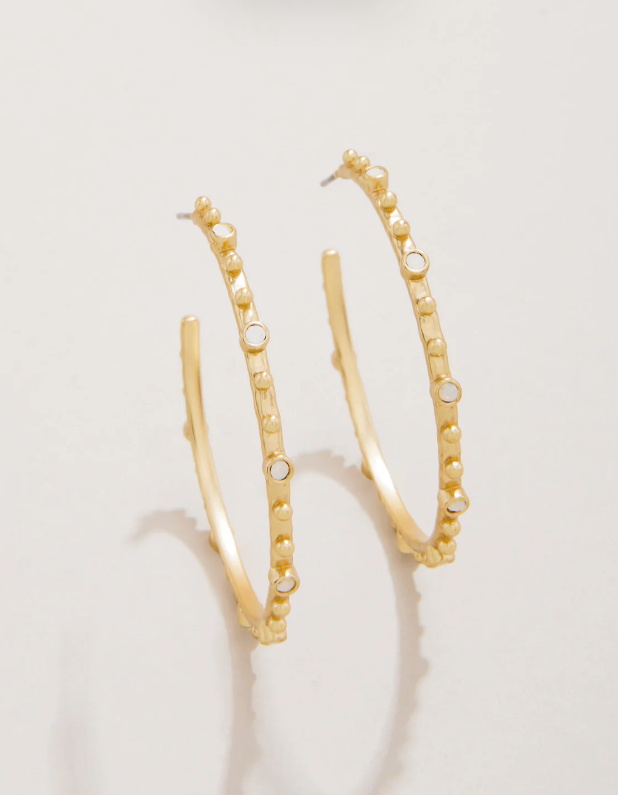 Spartina 449 Bristol Hoop Earrings 45mm White Opal