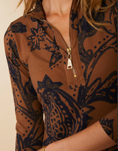Load image into Gallery viewer, Spartina Nora Half-Zip Midi Dress Botanic Garden Brown Woodblock Jacobean - FINAL SALE
