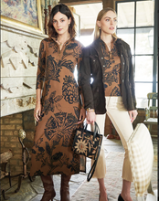 Load image into Gallery viewer, Spartina Nora Half-Zip Midi Dress Botanic Garden Brown Woodblock Jacobean - FINAL SALE
