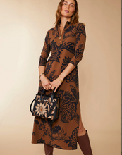 Load image into Gallery viewer, Spartina Nora Half-Zip Midi Dress Botanic Garden Brown Woodblock Jacobean - FINAL SALE
