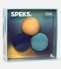Load image into Gallery viewer, Speks soft silicone fidget magnets in a box with three colored balls on a white background

