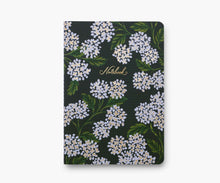 Load image into Gallery viewer, Rifle Paper Stitched Notebook black with white flowers
