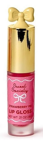deep pink lip gloss with a gold lid accented with a bow