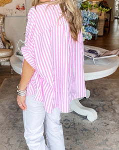 Stripe Dolman Sleeve Oversize Shirt Pink Stripe - FINAL SALE