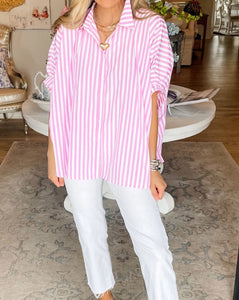 Stripe Dolman Sleeve Oversize Shirt Pink Stripe - FINAL SALE