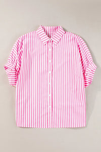 Stripe Dolman Sleeve Oversize Shirt Pink Stripe - FINAL SALE