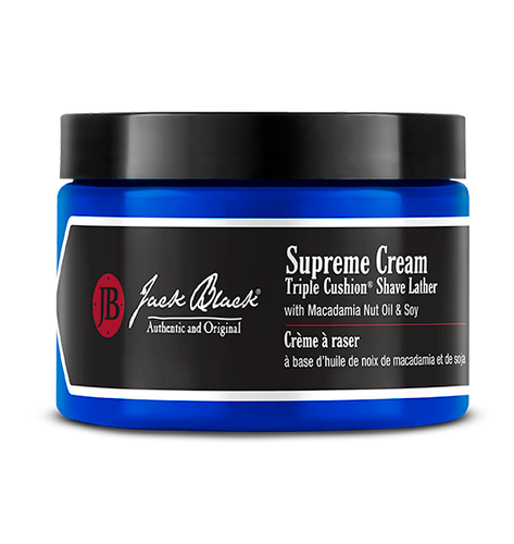 blue and black jar of Supreme Cream
Triple Cushion Shave Lather