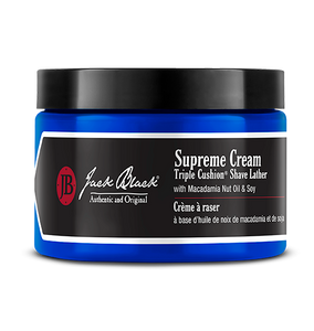 blue and black jar of Supreme Cream
Triple Cushion Shave Lather