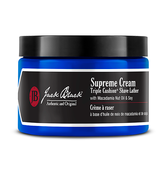 blue and black jar of Supreme Cream
Triple Cushion Shave Lather