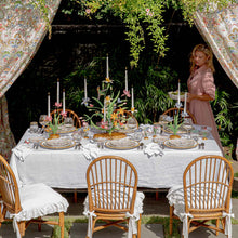 Load image into Gallery viewer, person setting a table with a Juliska Berry Scallop Tablecloth - White
