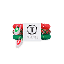 Load image into Gallery viewer, TELETIES Spiral Hair Coils Naughty or Nice Hair Ties in green with naughty tag, red with nice tag and  green and red.
