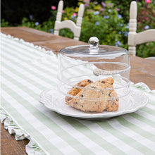 Load image into Gallery viewer, Juliska Gingham Ruffle 18" x 90" Table Runner set with dessert plate
