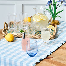 Load image into Gallery viewer, Juliska Gingham Ruffle 18" x 90" Table Runner ocean set with glass tray

