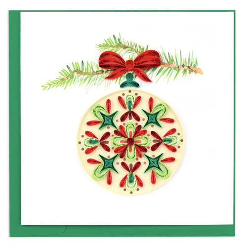 Greeting card with Traditional Ornament with designs in red and greem