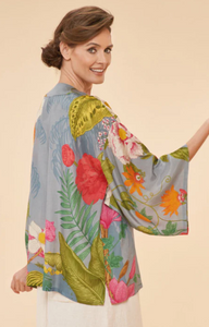 Tropical Flora and Fauna in Lavender Kimono Jacket
