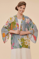 Powder Tropical Flora and Fauna in Lavender Kimono Jacket