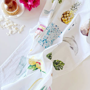 white tea towels watercolor style designs