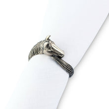 Load image into Gallery viewer, Vagabond House Horse Head Napkin Ring holding a white napkin
