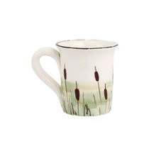 Load image into Gallery viewer, The back of a mug painted with cattails 
