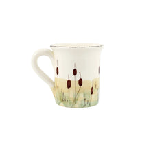 Load image into Gallery viewer, The back of a mug painted with cattails 
