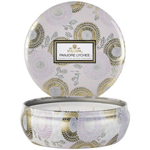 Load image into Gallery viewer, Voluspa Panjore Lychee 3 Wick Tin Candle
