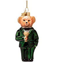 Load image into Gallery viewer, Vondels Glass Ornament - Green Bear in Clothes  4.5"H
