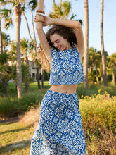 Load image into Gallery viewer, Brooks Ave Walker Boxy Crop Top - Rosetta Tile Navy
