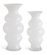 White Glass Ribbed Hourglass Fluted Vase